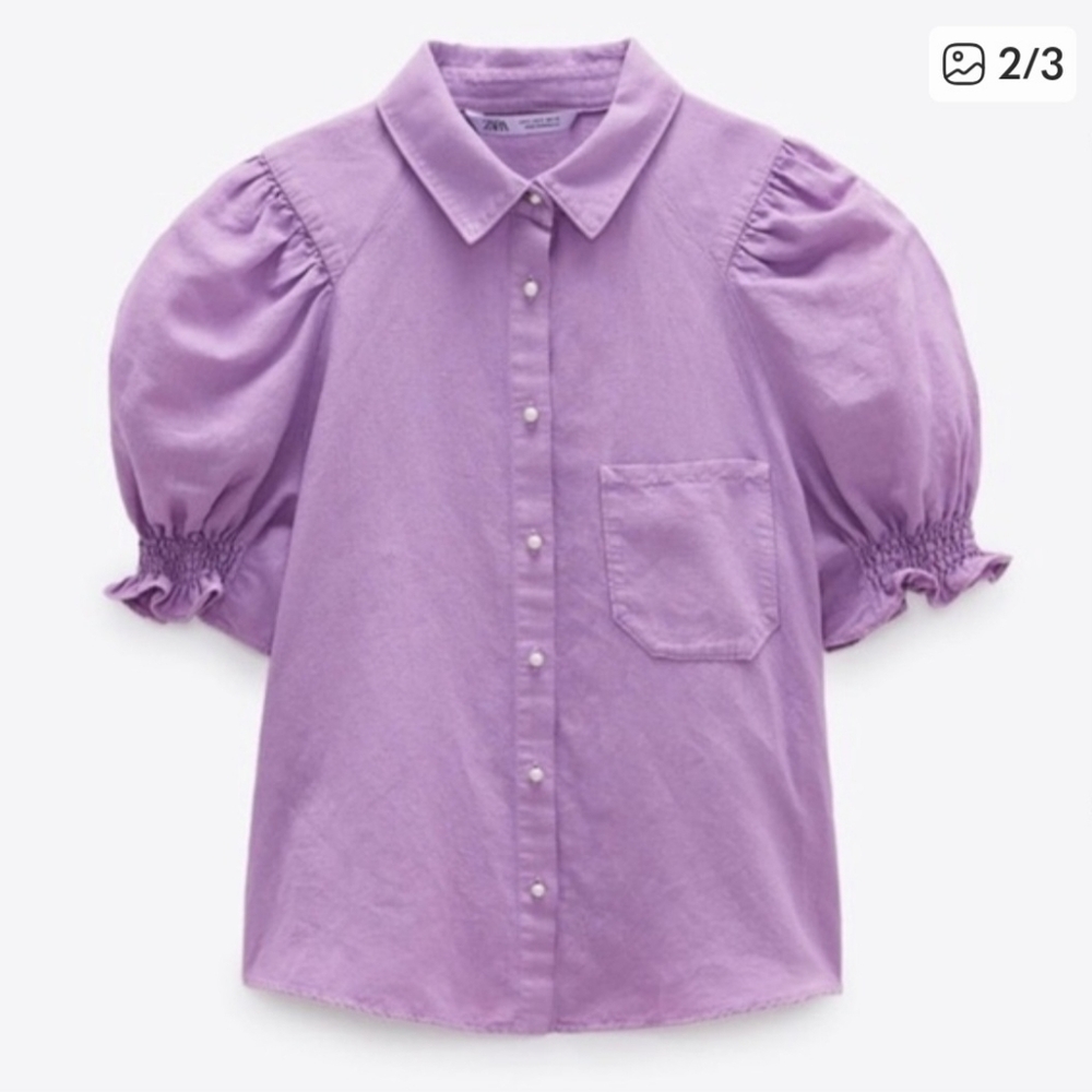 Zara Lilac Pearl Button Shirt